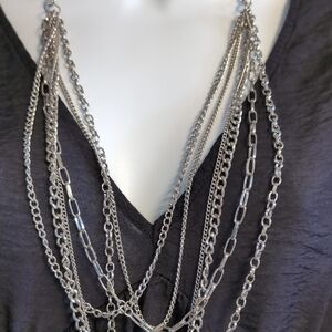Layered Silver-Tone Multi Strand Necklace for Women